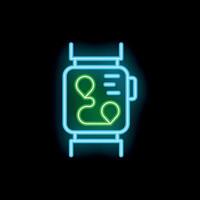 Neon smart watch showing gps route navigation app icon on black background vector