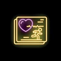 Neon style icon showing a medical report with a heartbeat and a running man vector