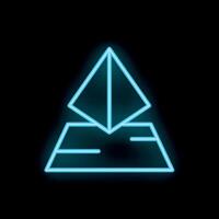 Neon blue pyramid floating above another pyramid on black background vector