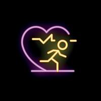 Man running away from heart issues neon sign illustration vector