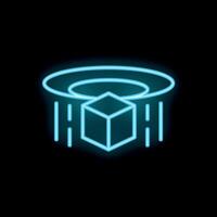 Neon icon of 3d printing scanning object in blue neon light vector