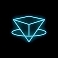 Neon blue octahedron spinning on axis over black background vector