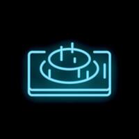 Blue neon icon of a dj player glowing on a black background vector