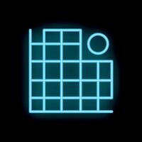 Neon blue delivery logistics tracking icon showing package moving through grid system vector