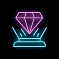 Neon icon of big carat diamond levitating over platform vector