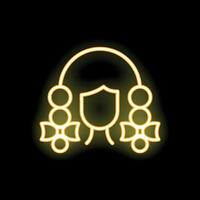 Neon yellow hairdresser icon with bows and shield protecting hair on black background vector