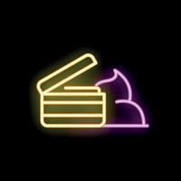 Neon sign showing open plastic container for storing food with whipped cream on top vector