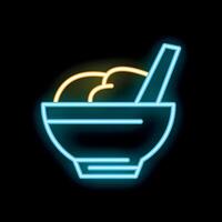 Neon sign of rice bowl with chopsticks on black background vector