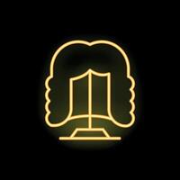 Yellow neon sign of a judge wig on a black background vector