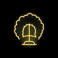 Neon style icon depicting a tree with lush foliage on black background vector