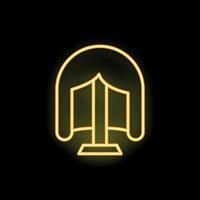 Neon icon of judge wig with curved sides on stand glowing yellow vector