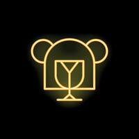 Yellow neon sign showing a fragile symbol inside a bear head on black background vector