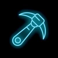 Glowing neon pickaxe icon on black background representing mining vector