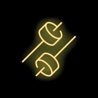 Neon sign of marshmallows roasting on sticks over black background vector