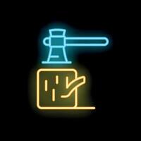 Glowing neon line ax stuck in stump icon isolated on black background illustration vector