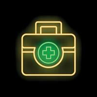 Glowing neon line first aid kit on a black background representing healthcare vector