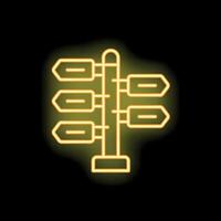 Neon sign showing a crossroads with blank direction signs on a post vector