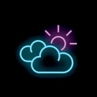Neon sun shining through clouds on a black background vector
