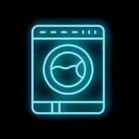 Glowing neon icon of washing machine with clothes inside on a black background vector