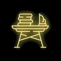 Ironing clothes with iron on ironing board neon sign vector