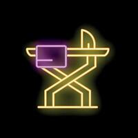 Glowing neon line ironing board icon isolated on black background. Laundry sign. illustration vector