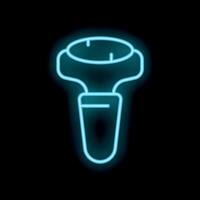 Blue neon vr game controller glowing on black background vector