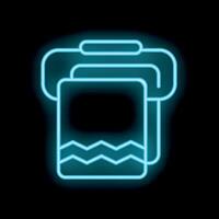 Neon icon of a printer printing documents on black background vector