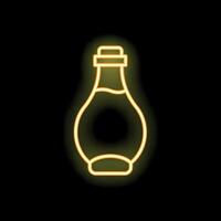 Neon sign of traditional bottle with cork glowing on black background vector