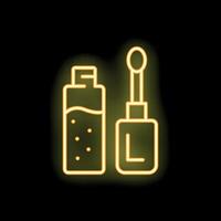 Yellow neon icon of lip gloss with applicator brush on black background vector