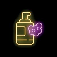 Neon soap dispenser icon glowing on dark background vector