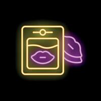 Neon sign showing smartphone displaying lip gloss or lipstick advertisement vector