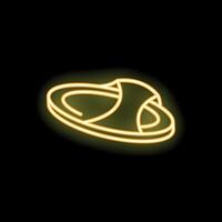 Neon sign showing open toe sandal glowing on black background vector