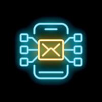 Neon icon showing mobile phone sending email message vector
