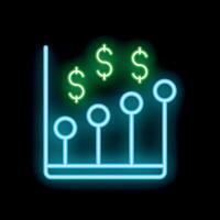 Neon style graph showing increasing dollar sign currency value vector