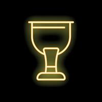 Glowing neon line wine glass icon on black background vector