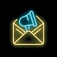Neon icon of megaphone emerging from open envelope for email marketing campaign vector