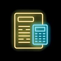 Neon icon of calculator calculating financial document vector