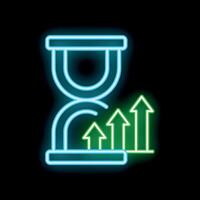 Neon hourglass showing time passing and growth increasing concept vector