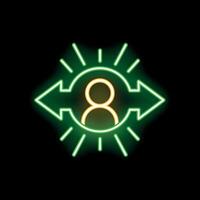 Neon green shining decision making process icon with arrows vector