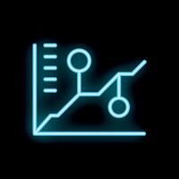 Neon blue graph showing growth with points connected on grid with black background vector