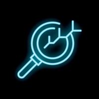 Neon magnifying glass searching for a solution vector
