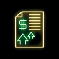 Neon green document showing increasing dollar value on black background vector