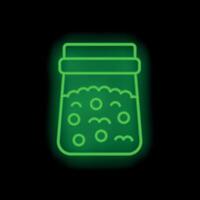 Green neon sign of open jar full of weed on a black background vector