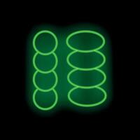 Green neon sign showing two stacks of stones glowing on a black background vector
