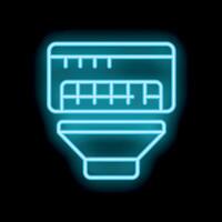 Neon icon of camera lens showing aperture blades and focal length vector