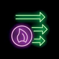 Neon green arrows pointing to purple icon of leaf on black background vector