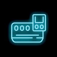 Neon icon of credit card being inserted into pos terminal vector
