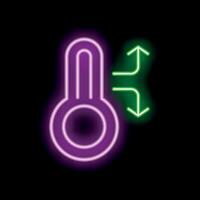 Neon icon of thermometer showing temperature increase and decrease vector