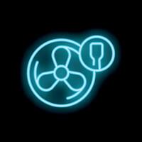 Neon icon of a fan displaying a connector symbol for computer hardware vector