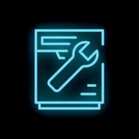 Neon icon of technical documentation showing open end wrench lying on paper vector